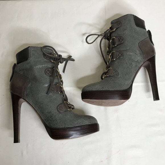 Tory Burch Lawson Platform Stiletto Crackle Suede Lace Up Tie Ankle Boot Sz 8 - Picture 6 of 16
